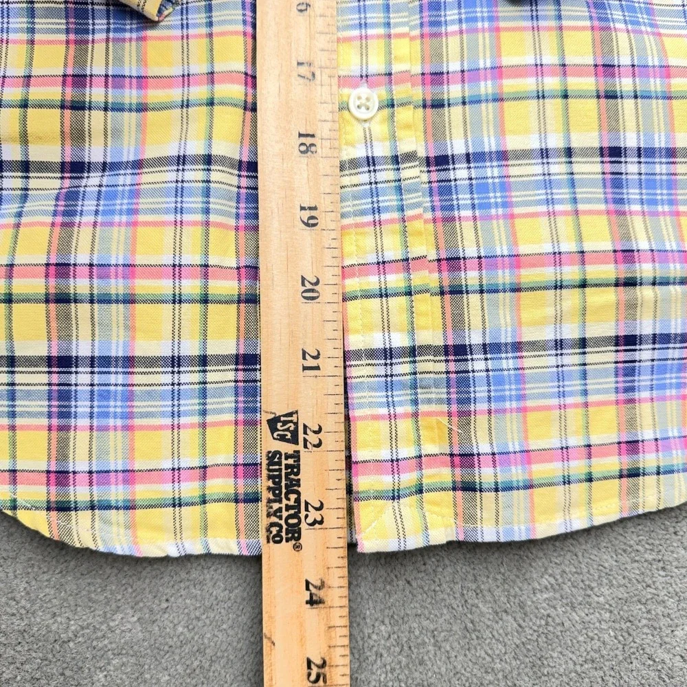 Ralph Lauren Boys Shirt Size 10 Yellow Multicolor Plaid Flesh Pony Long Sleeve